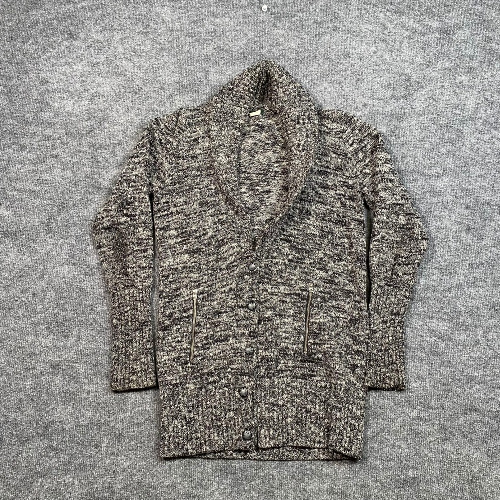 J.Crew Womens Marled Merino Wool Shawl Collar Cardigan Button Front Black Grey M